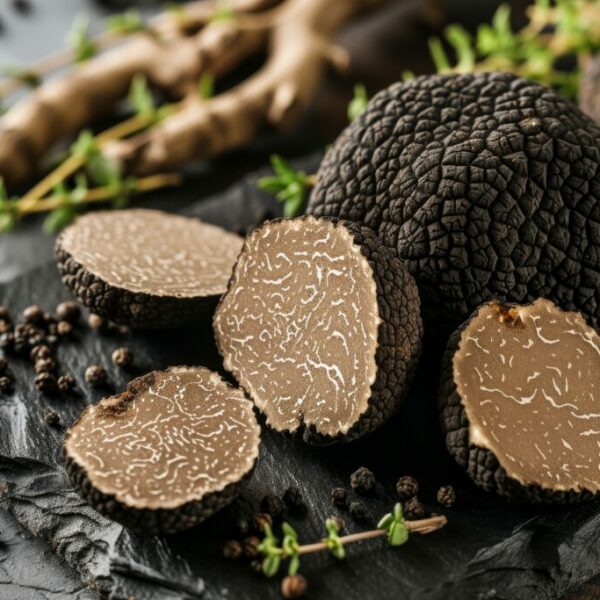 Truffles on a black board