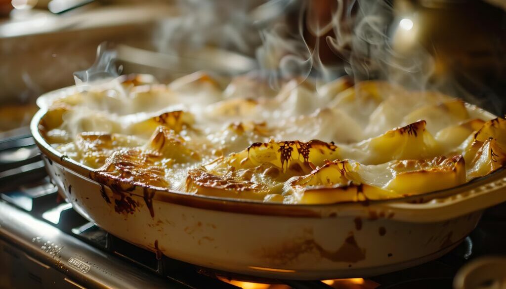 steaming gratin dauphinois fresh from the oven food photography