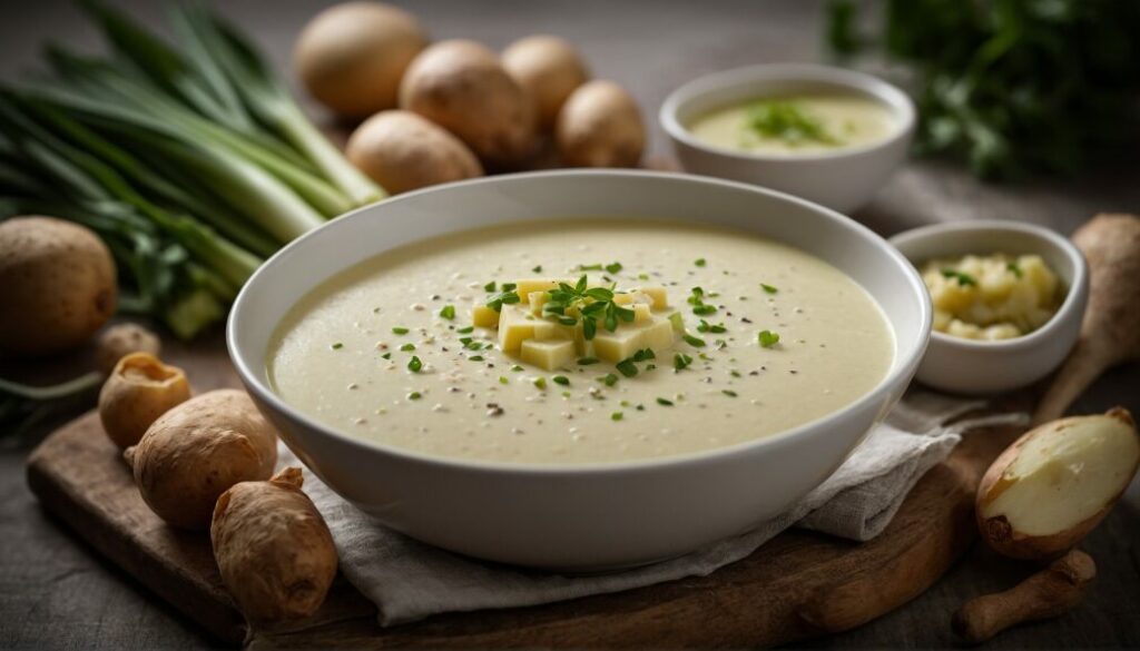 Vichyssoise - Cold leek and potato soup.