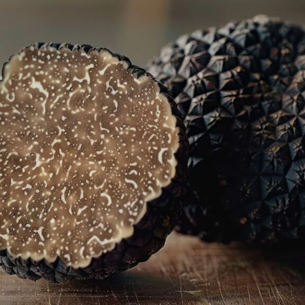 Black Truffles Essence A black winter truffle, its unique texture highlighted in detail, invites a gourmet experience for the senses